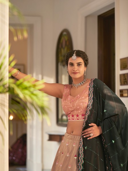 Multi Art Silk Embroidered Bridesmaid Wedding Heavy Border Lehenga Choli