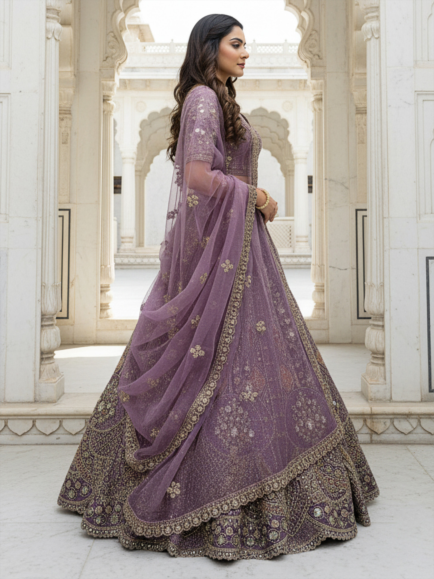 Lavender Premium Organza Embroidery Wedding Reception Festival Party Wear Heavy Border Lehenga Choli