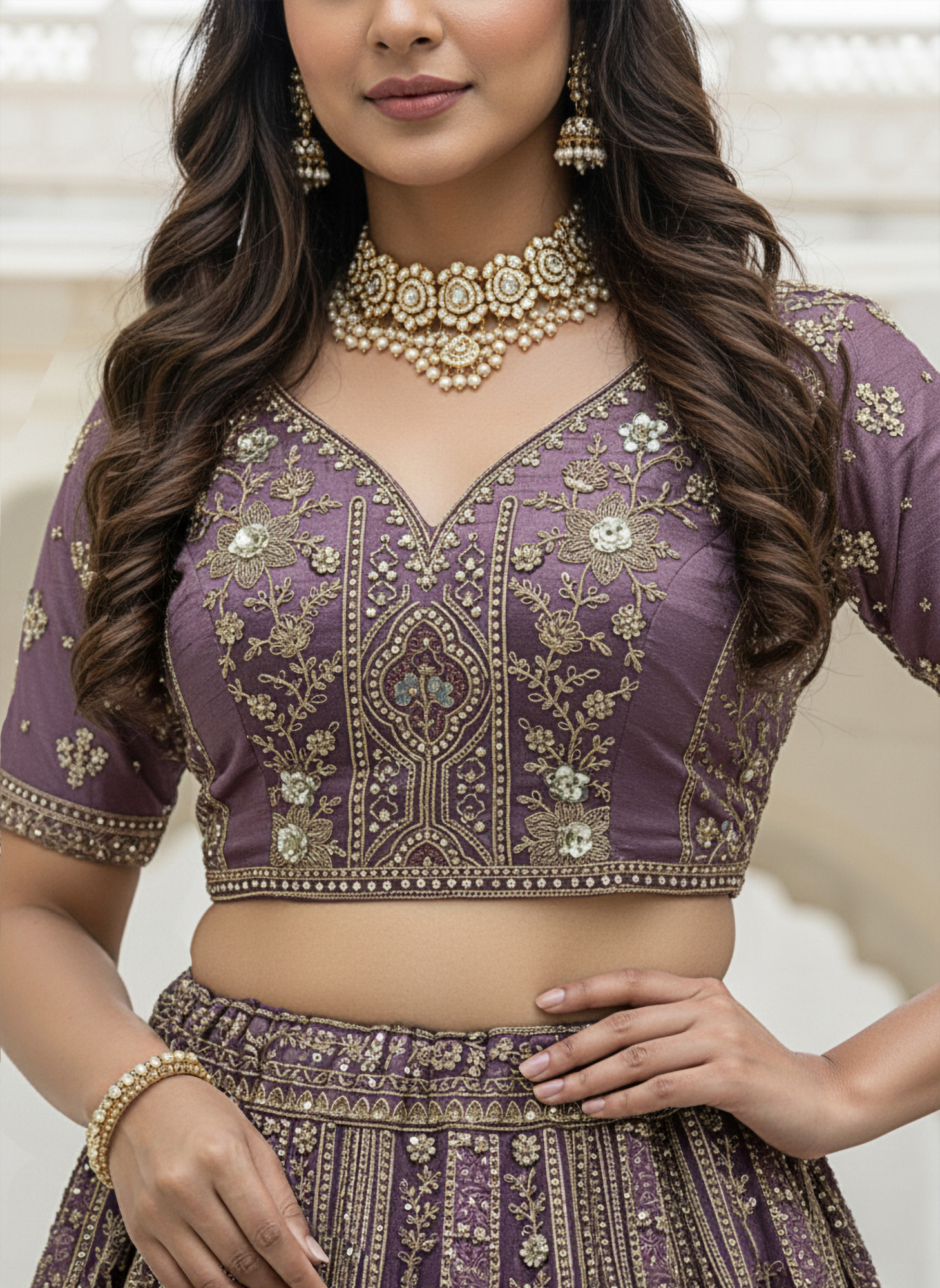 Lavender Premium Organza Embroidery Wedding Reception Festival Party Wear Heavy Border Lehenga Choli