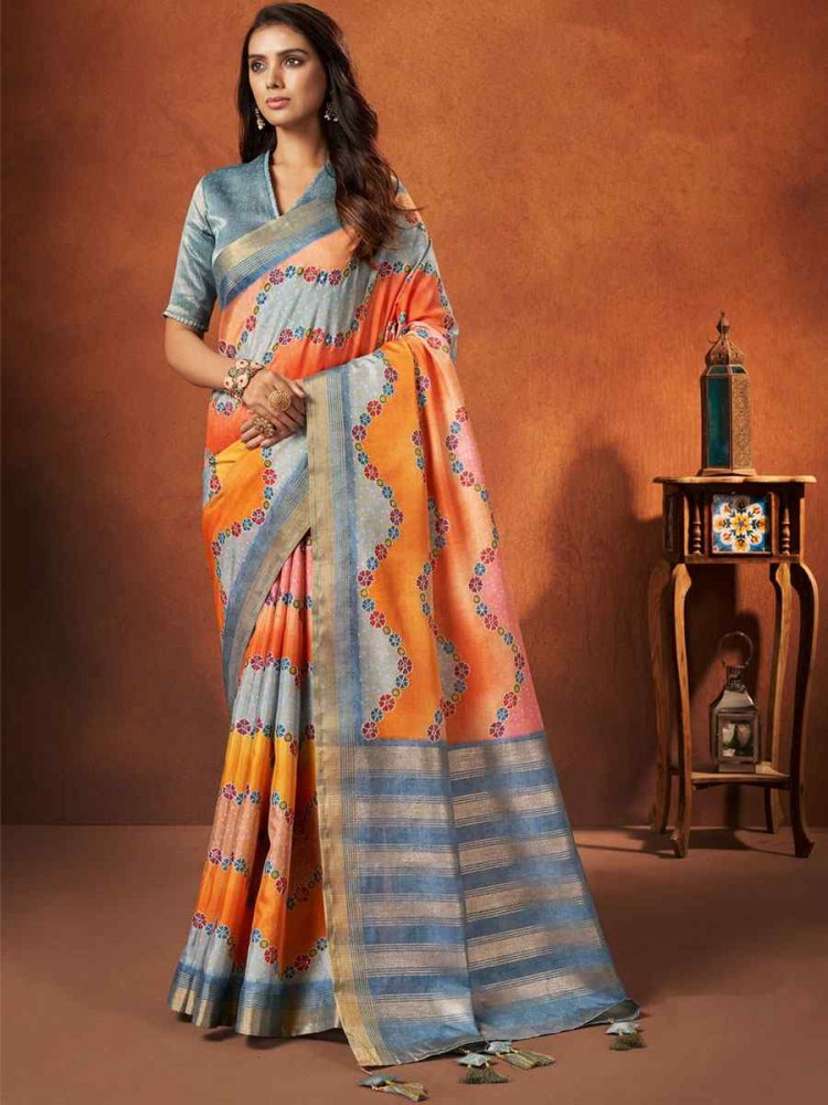 Orange Rangkat Crepe Silk Handwoven Wedding Festival Classic Style Saree