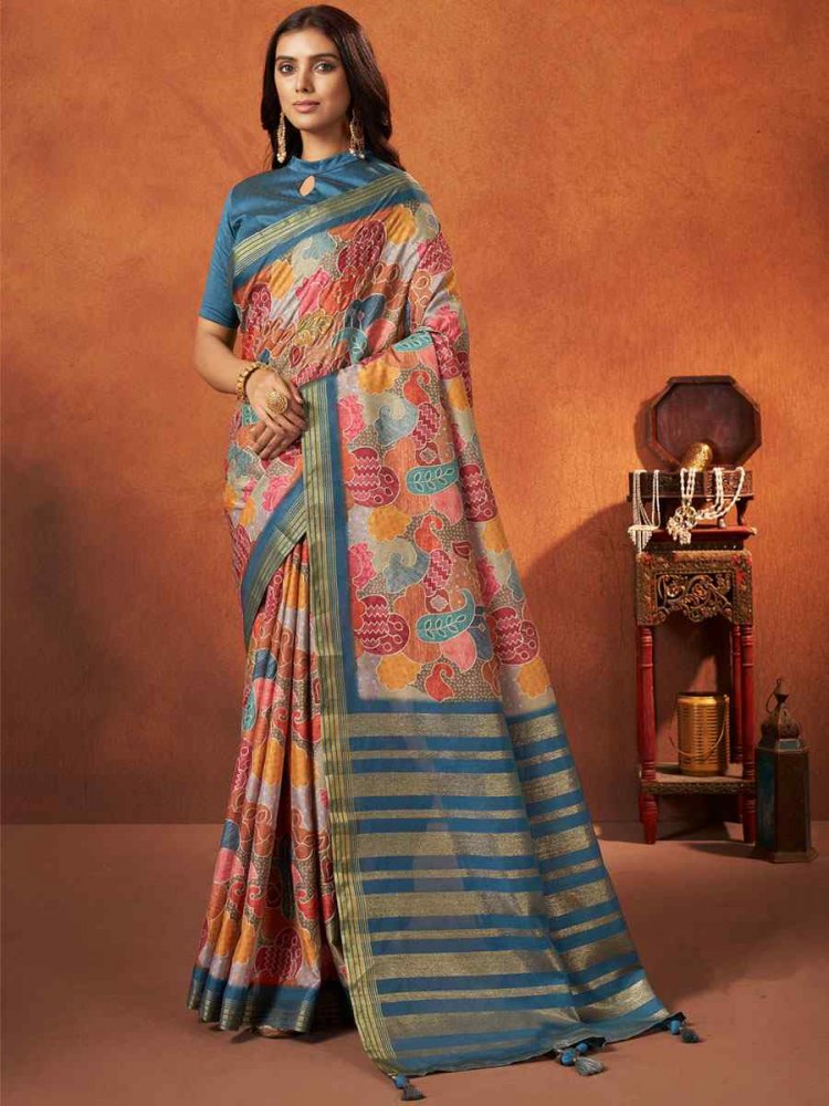 Blue Rangkat Crepe Silk Handwoven Wedding Festival Classic Style Saree