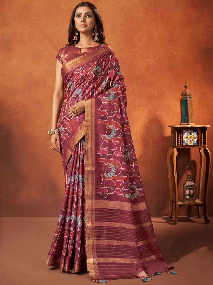 Maroon Rangkat Crepe Silk Handwoven Wedding Festival Classic Style Saree