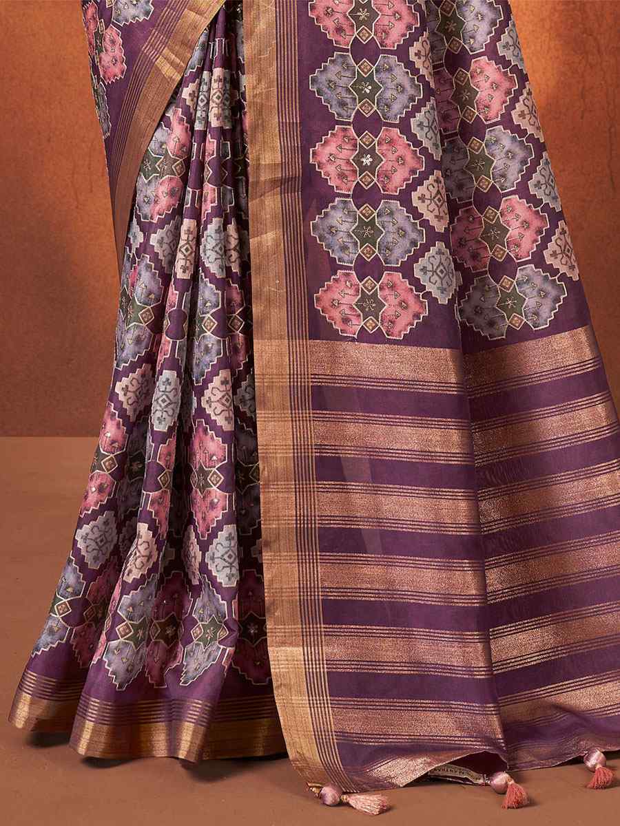 Purple Rangkat Crepe Silk Handwoven Wedding Festival Classic Style Saree