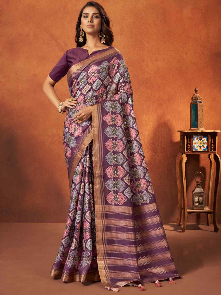 Purple Rangkat Crepe Silk Handwoven Wedding Festival Classic Style Saree