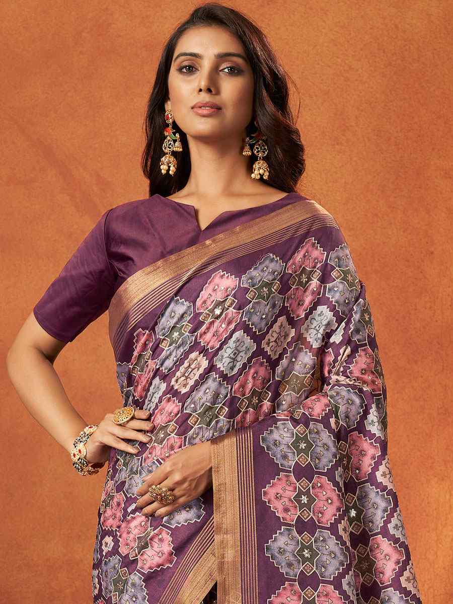 Purple Rangkat Crepe Silk Handwoven Wedding Festival Classic Style Saree