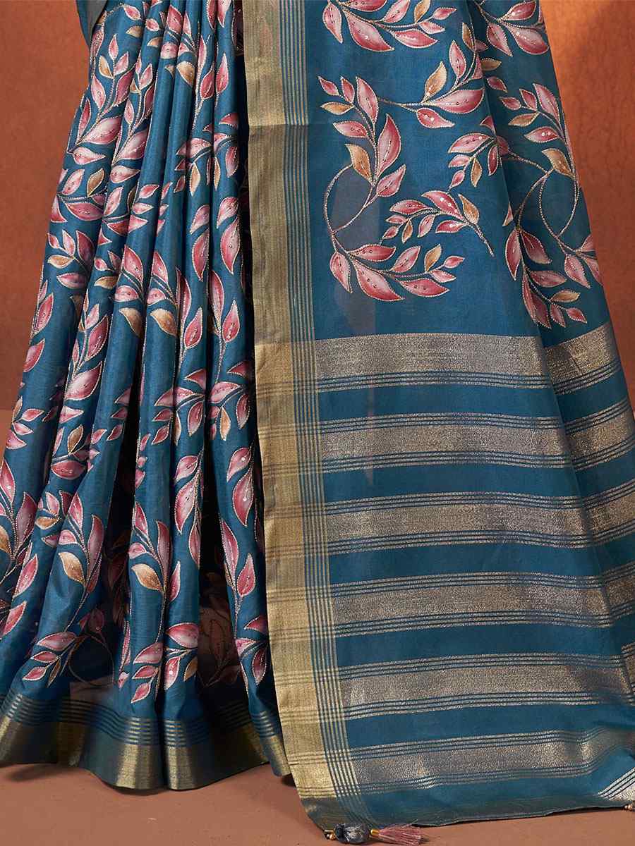 Blue Rangkat Crepe Silk Handwoven Wedding Festival Classic Style Saree