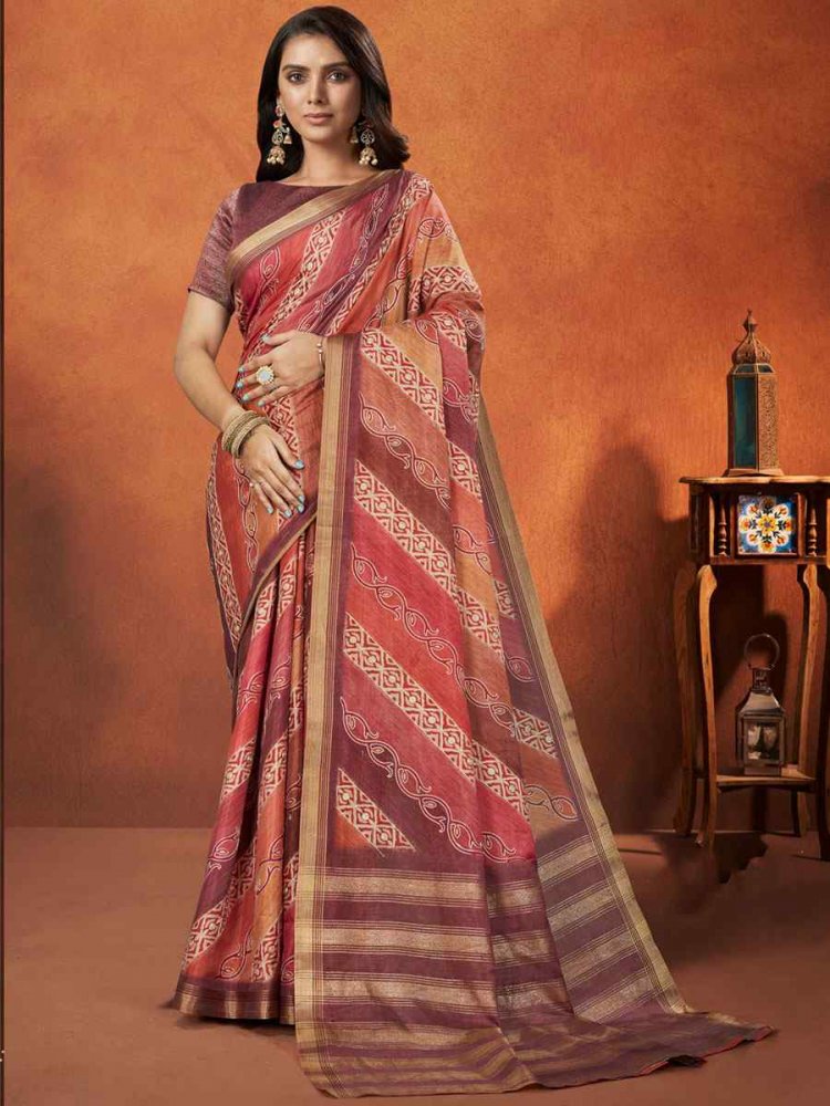 Mauve Rangkat Crepe Silk Handwoven Wedding Festival Classic Style Saree