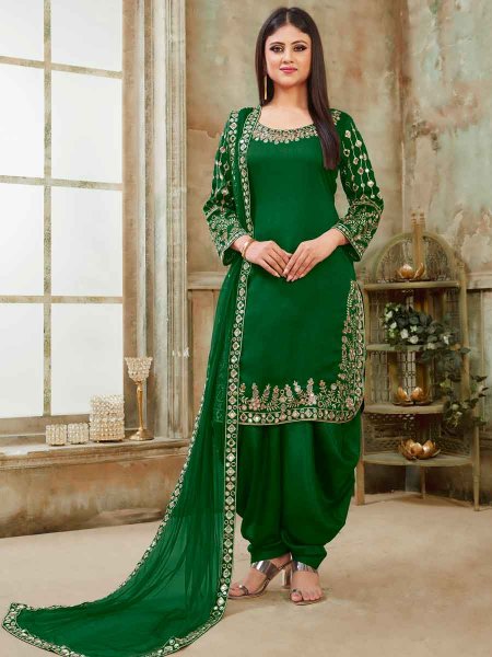 British Racing Green Art Silk Party Embroidered Patiala Kameez