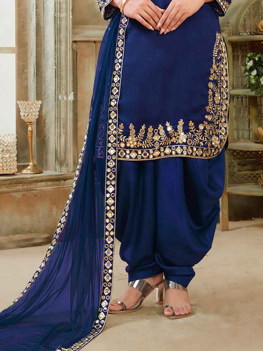 Midnight blue Art Silk Party Embroidered Patiala Kameez