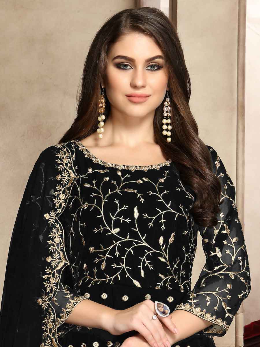 Black Faux Georgette Embroidered Party Lawn Kameez