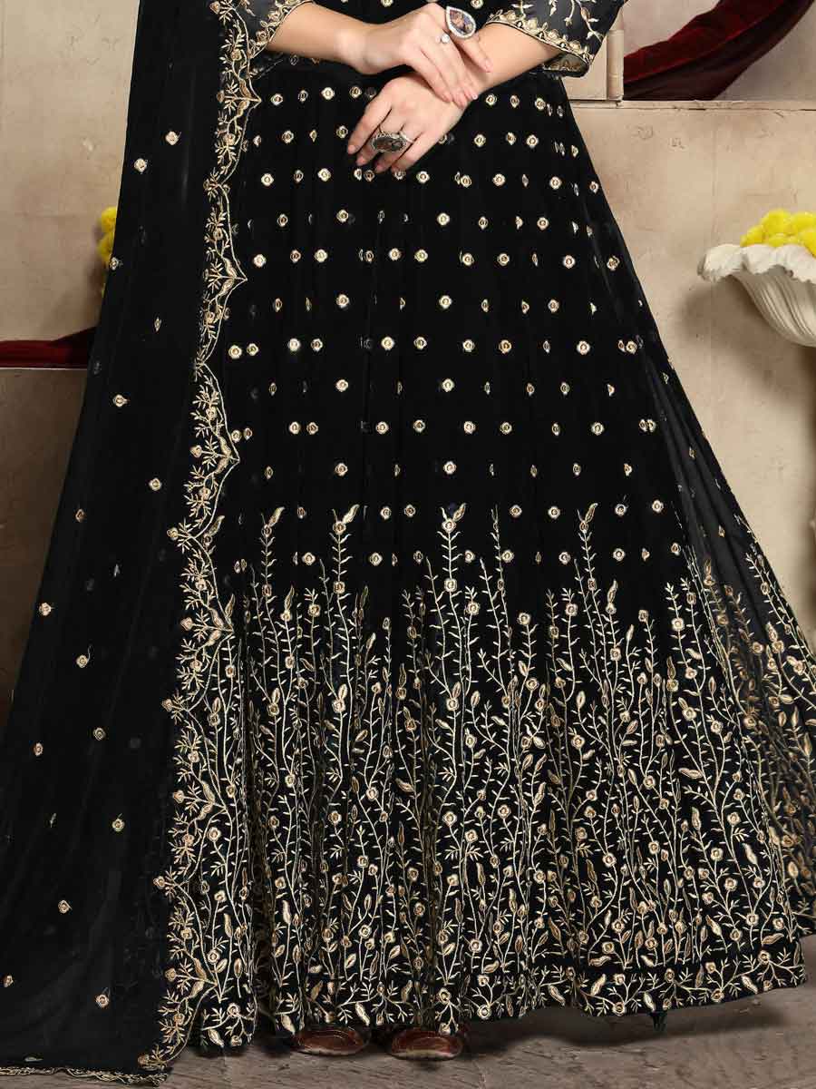 Black Faux Georgette Embroidered Party Lawn Kameez