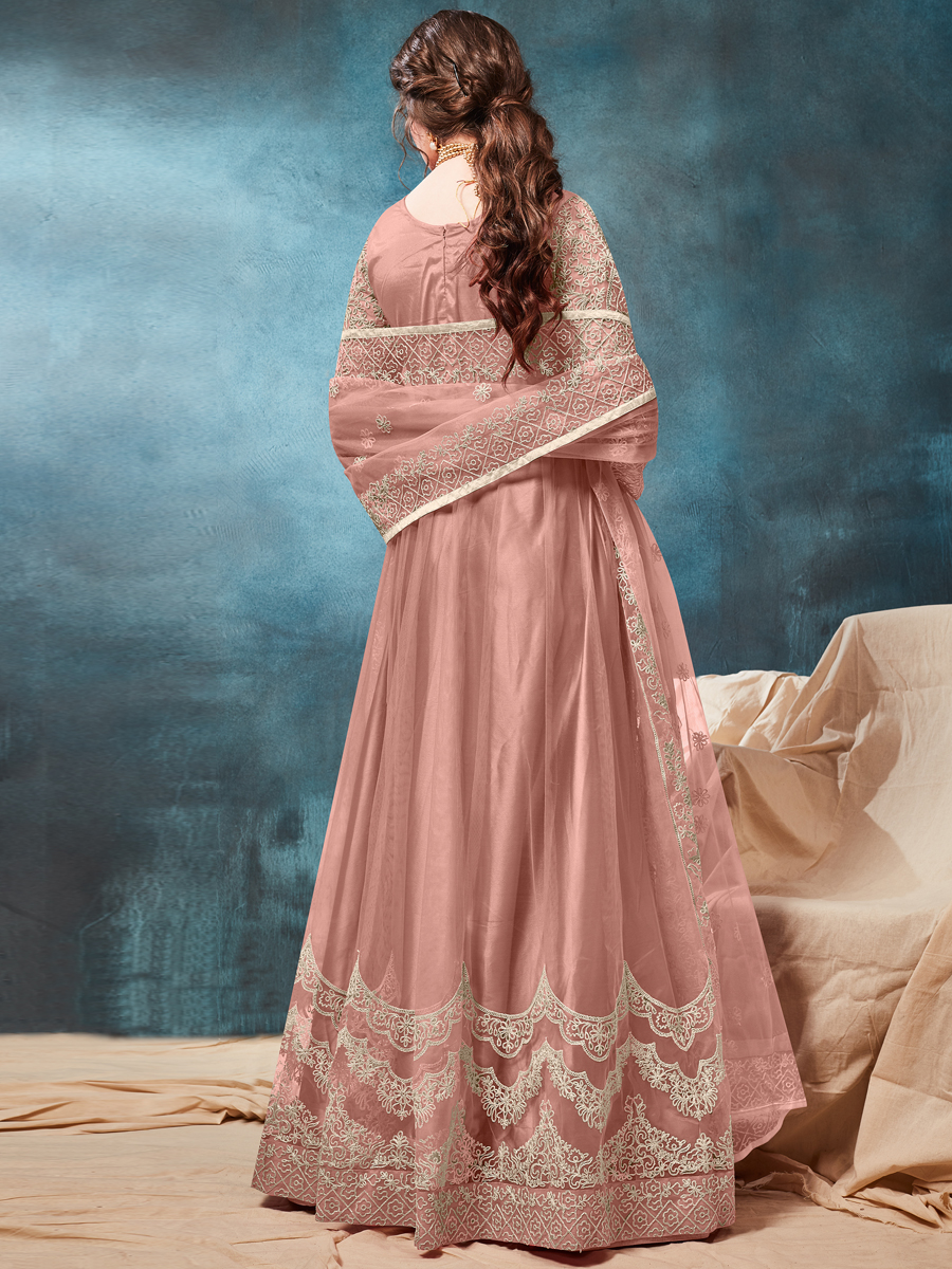 Light Thulian Pink Net Embroidered Party Lawn Kameez