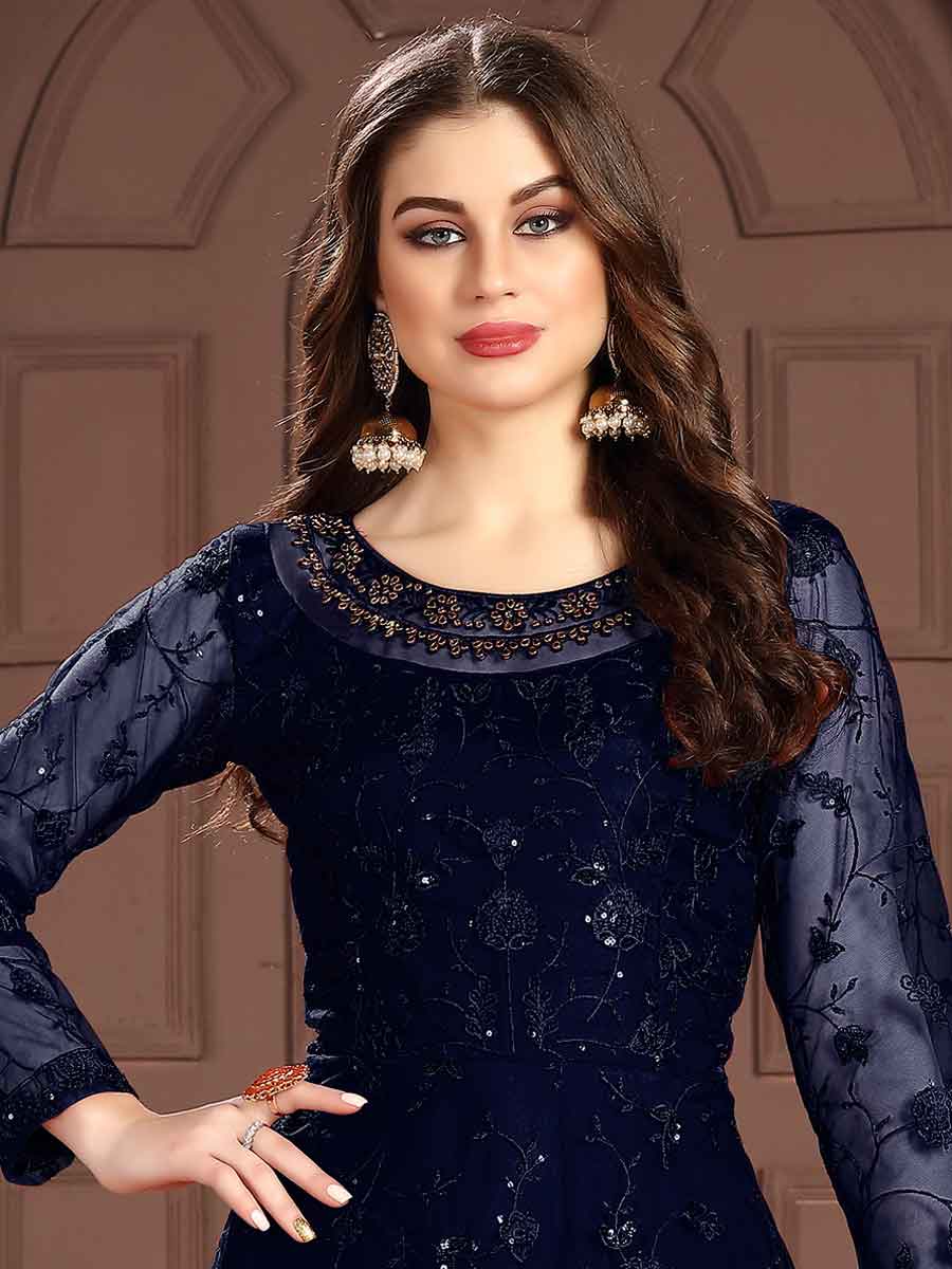 Navy Blue Net Embroidered Party Lawn Kameez