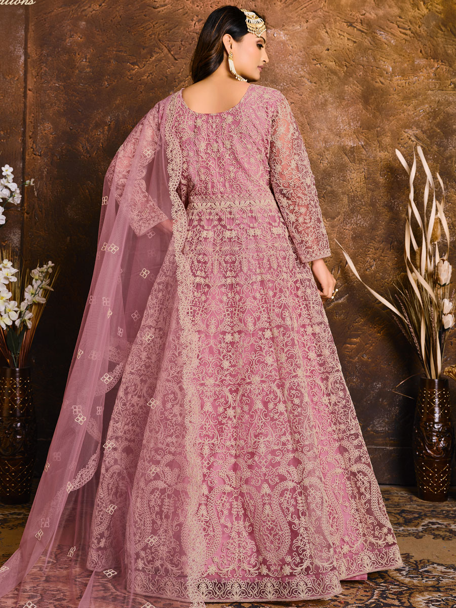 Lavender Pink Net Embroidered Festival Lawn Kameez