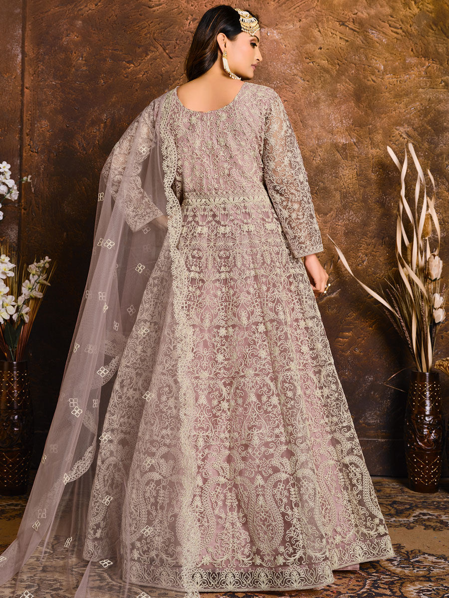 Light Purple Net Embroidered Festival Lawn Kameez