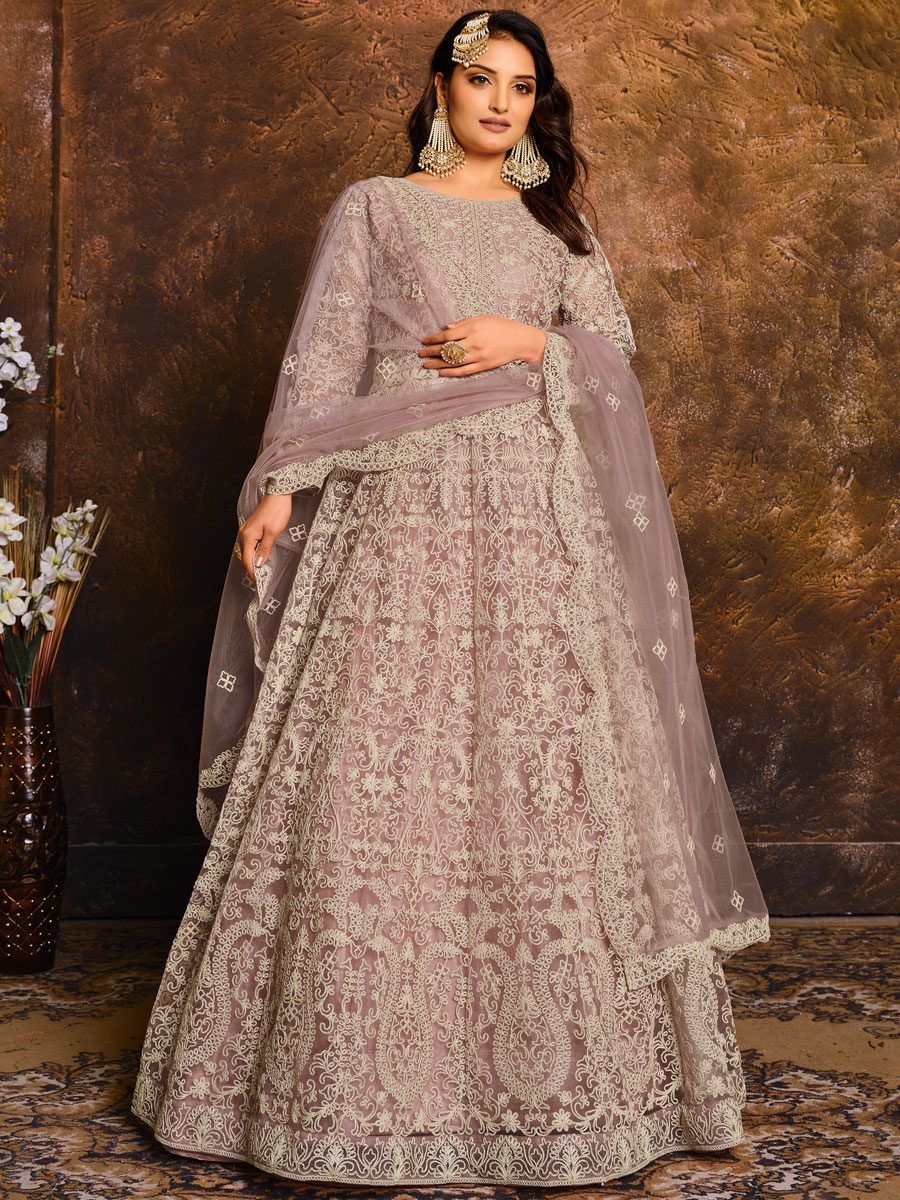 Light Purple Net Embroidered Festival Lawn Kameez