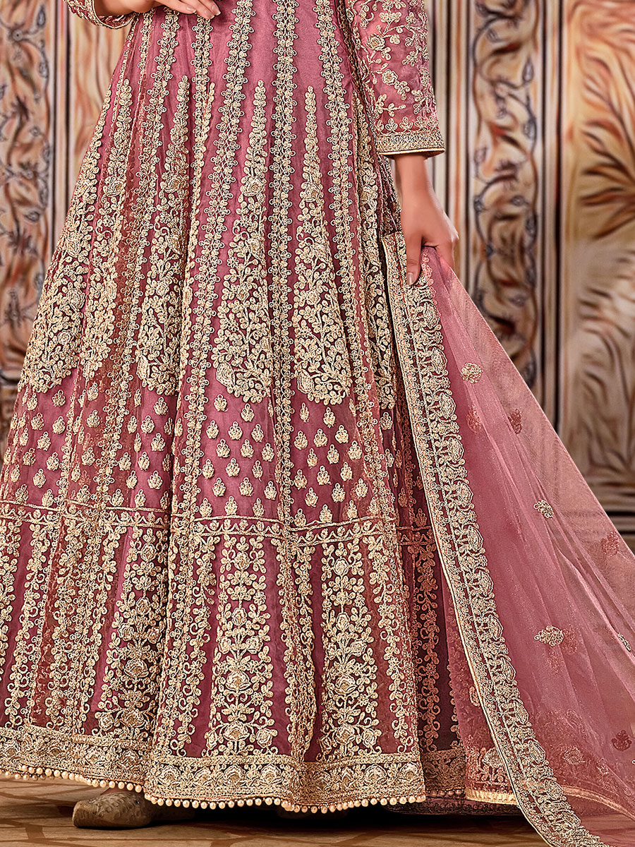 Thulian Pink Net Embroidered Party Lawn Kameez