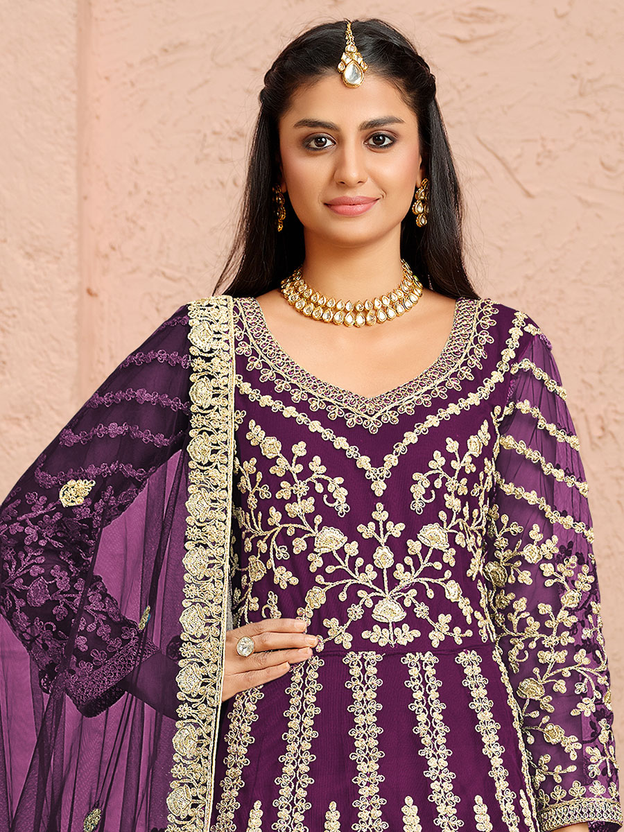 Purple Net Embroidered Festival Lawn Kameez