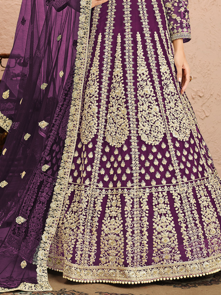 Purple Net Embroidered Festival Lawn Kameez