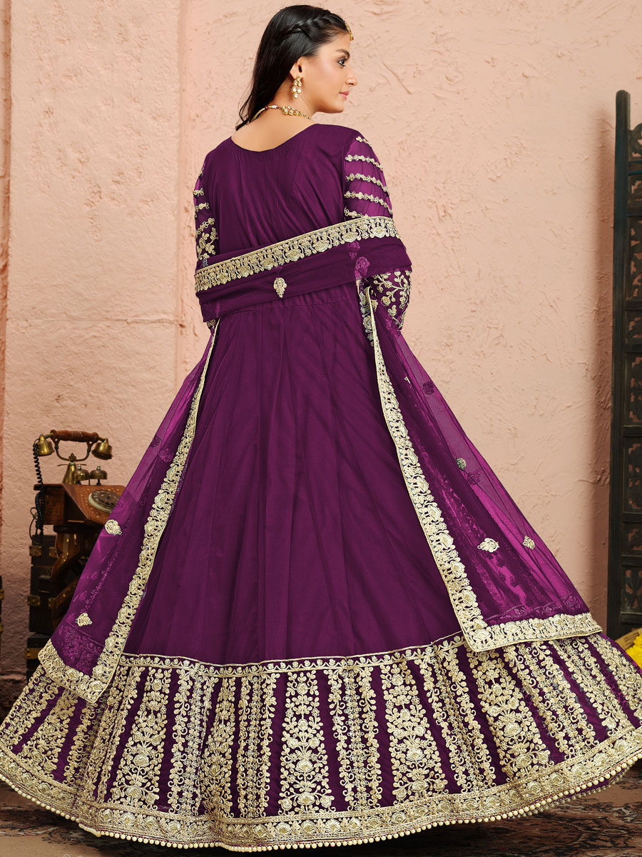Purple Net Embroidered Festival Lawn Kameez