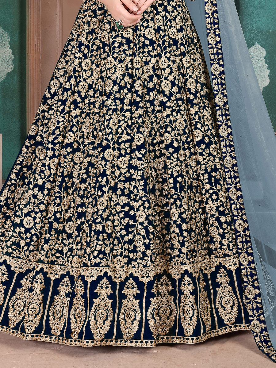 Navy Blue Faux Georgette Embroideed Festival Lawn Kameez