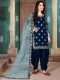 Navy Blue Art Silk Embroidered Festival Patiala Kameez