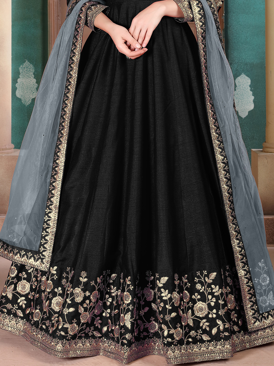 Black Silk Embroidered Festival Lawn Kameez
