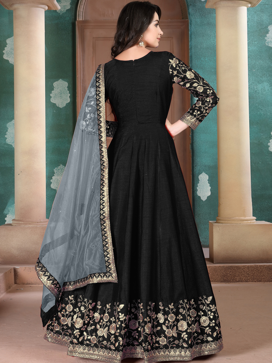 Black Silk Embroidered Festival Lawn Kameez
