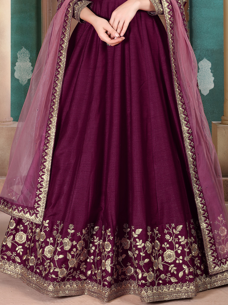 Byzantium Purple Silk Embroidered Festival Lawn Kameez