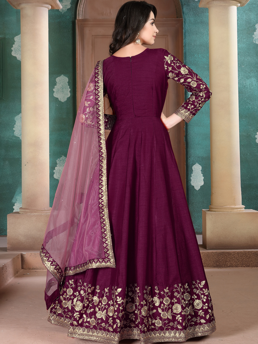 Byzantium Purple Silk Embroidered Festival Lawn Kameez