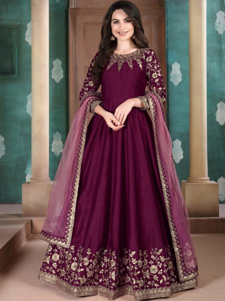 Byzantium Purple Silk Embroidered Festival Lawn Kameez