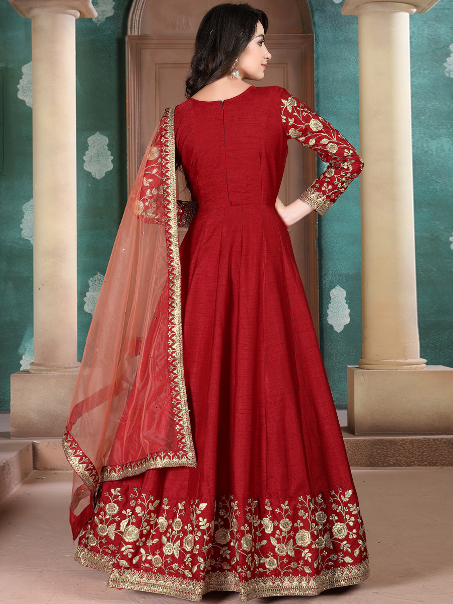 Maroon Silk Embroidered Festival Lawn Kameez