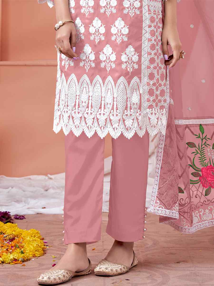Baby Pink Soft Organza Embroidered Festival Party Pant Salwar Kameez