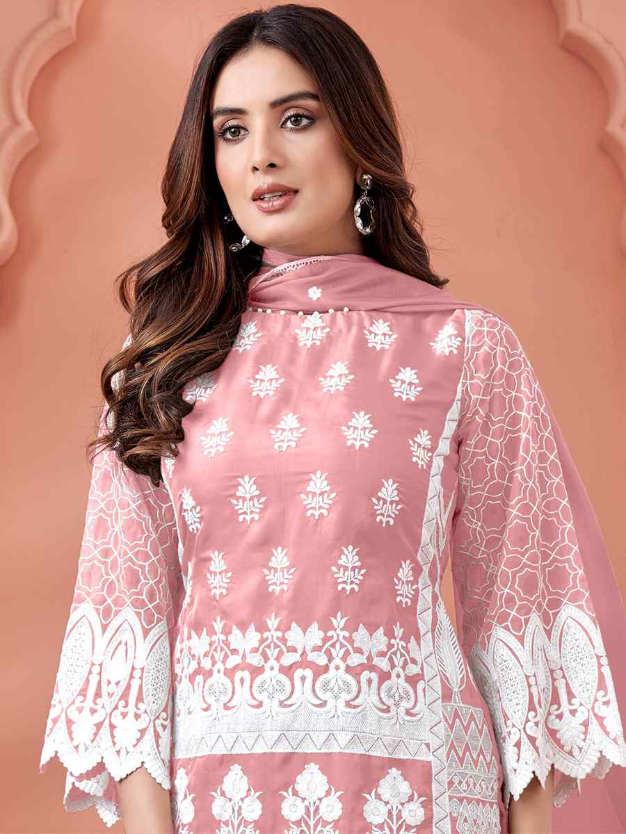 Baby Pink Soft Organza Embroidered Festival Party Pant Salwar Kameez