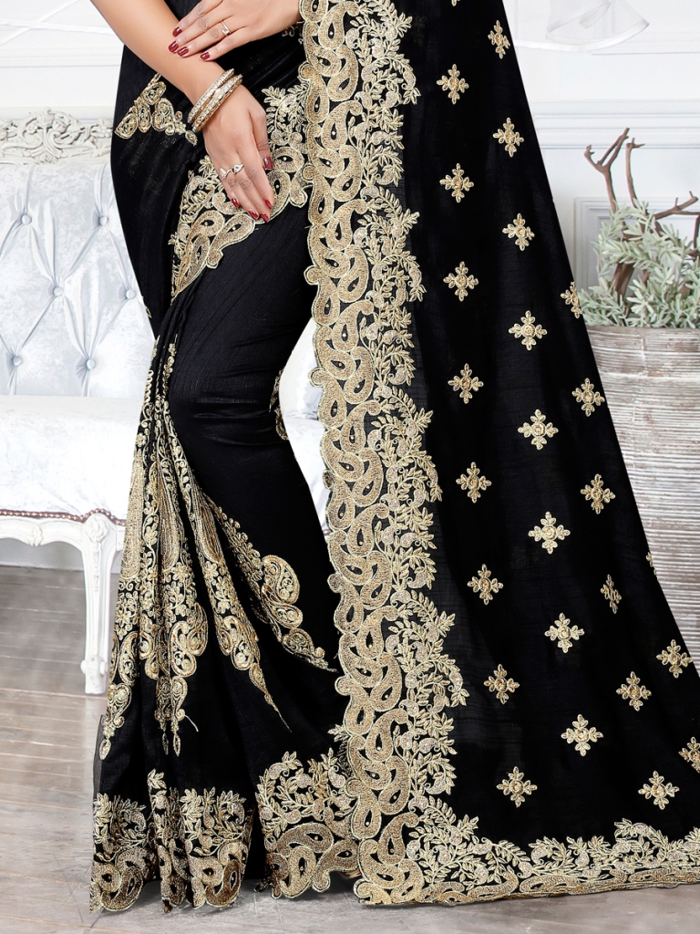 Black Silk Embroidered Party Saree