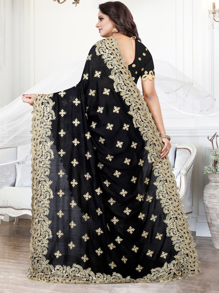 Black Silk Embroidered Party Saree
