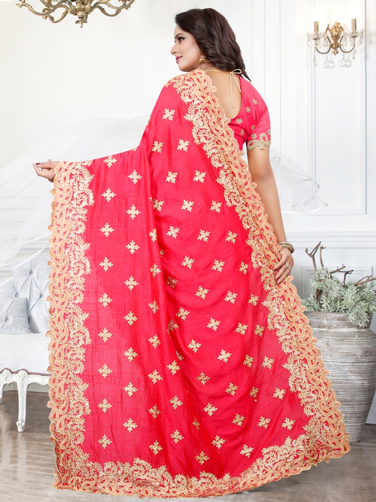 Rose Madder Red Silk Embroidered Party Saree