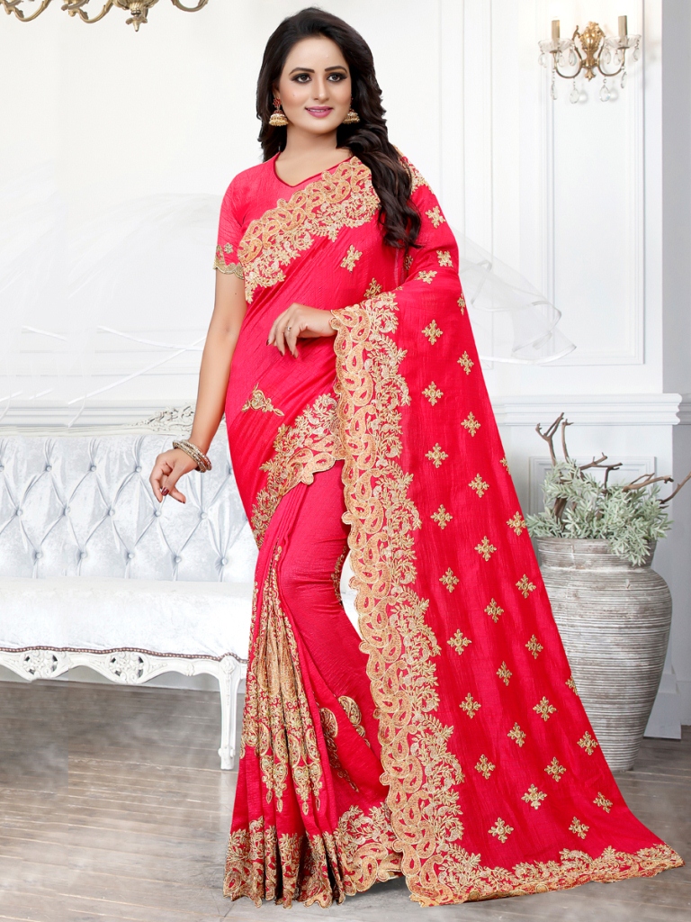 Rose Madder Red Silk Embroidered Party Saree