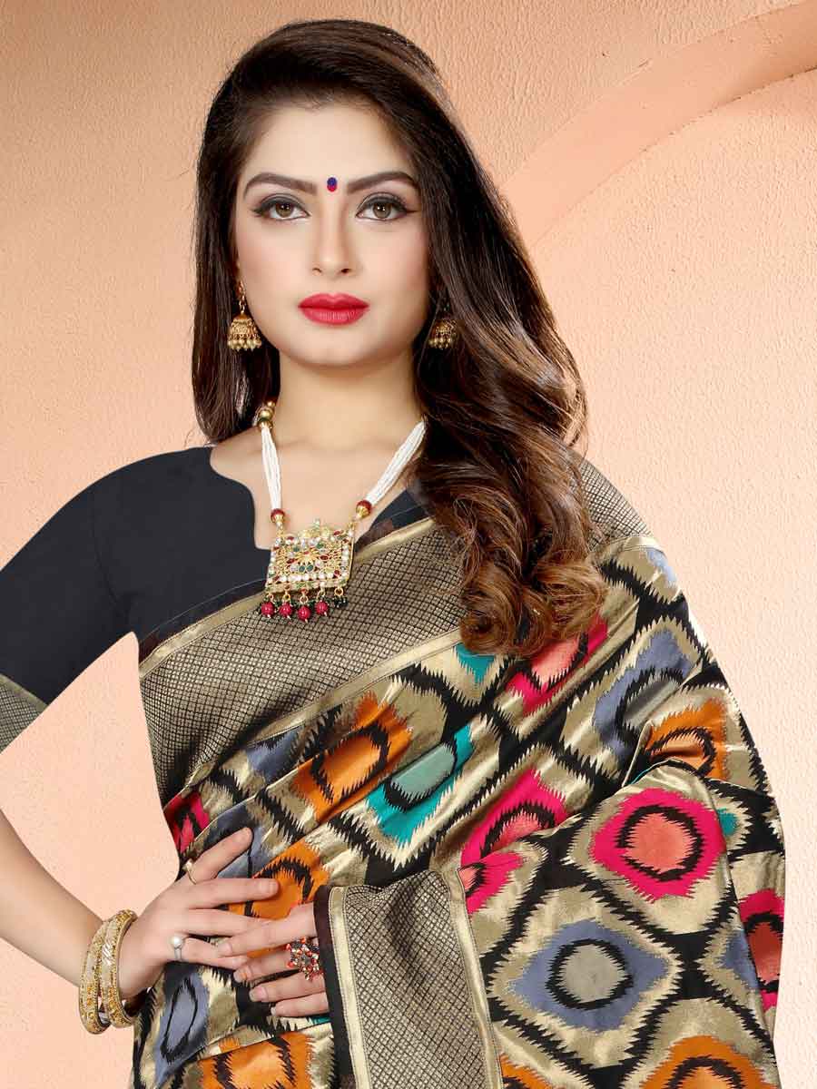 Black Banarasi Art Silk Handwoven Festival Saree