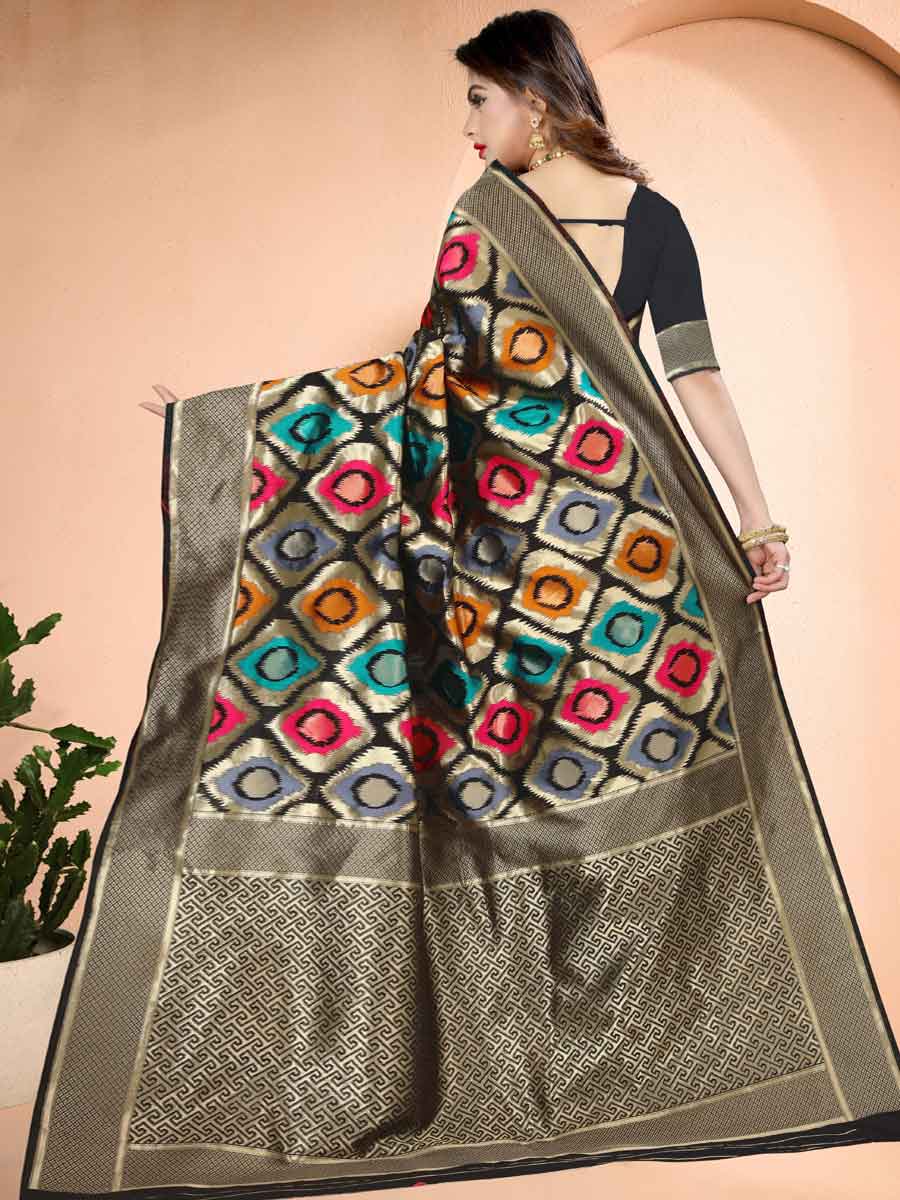 Black Banarasi Art Silk Handwoven Festival Saree