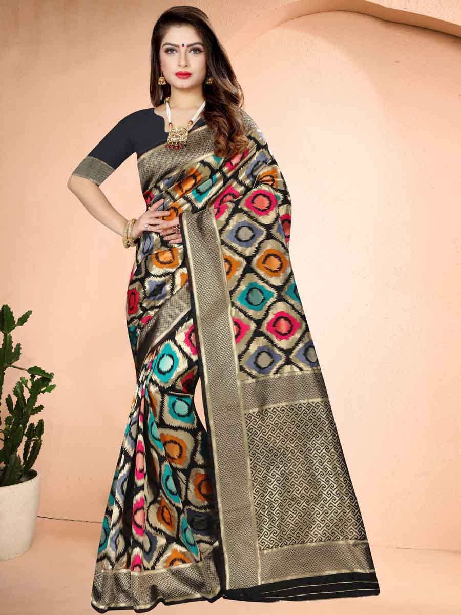 Black Banarasi Art Silk Handwoven Festival Saree