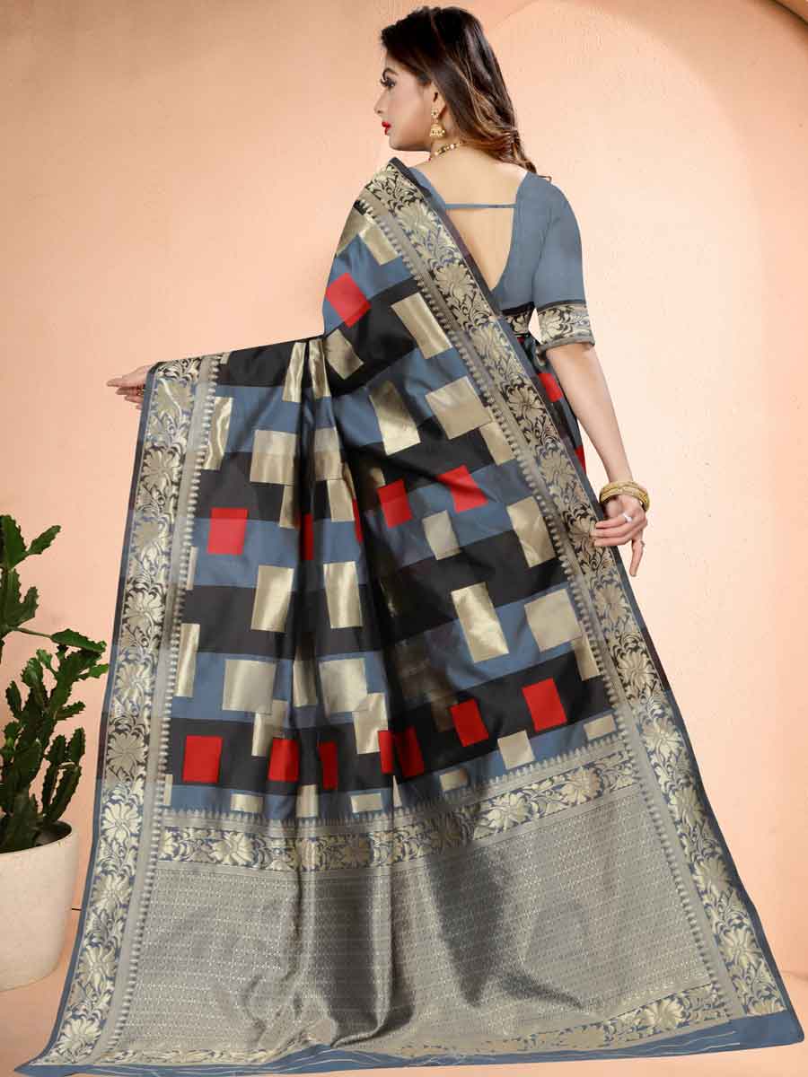 Gray Banarasi Art Silk Handwoven Festival Saree