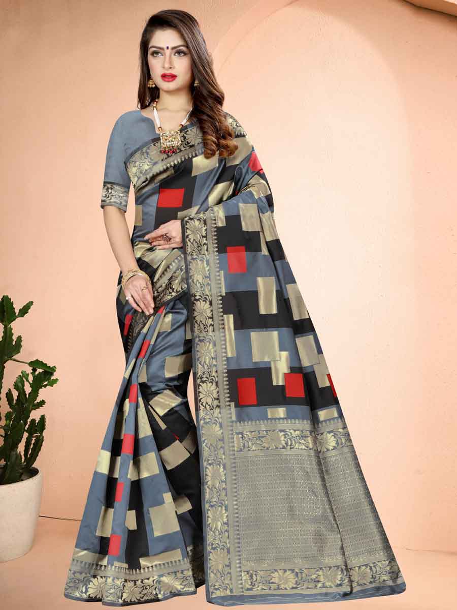 Gray Banarasi Art Silk Handwoven Festival Saree