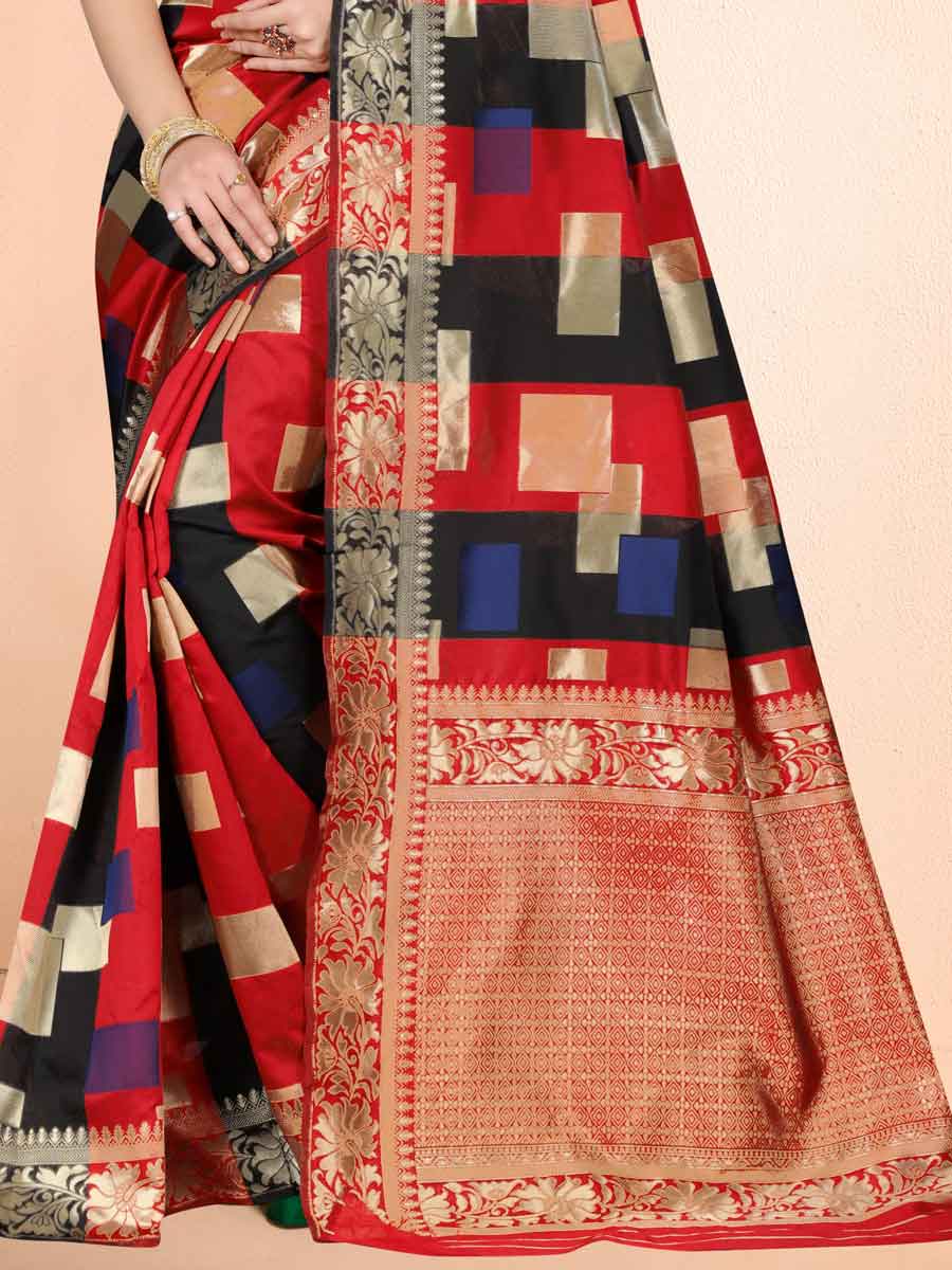 Venetian Red Banarasi Art Silk Handwoven Festival Saree