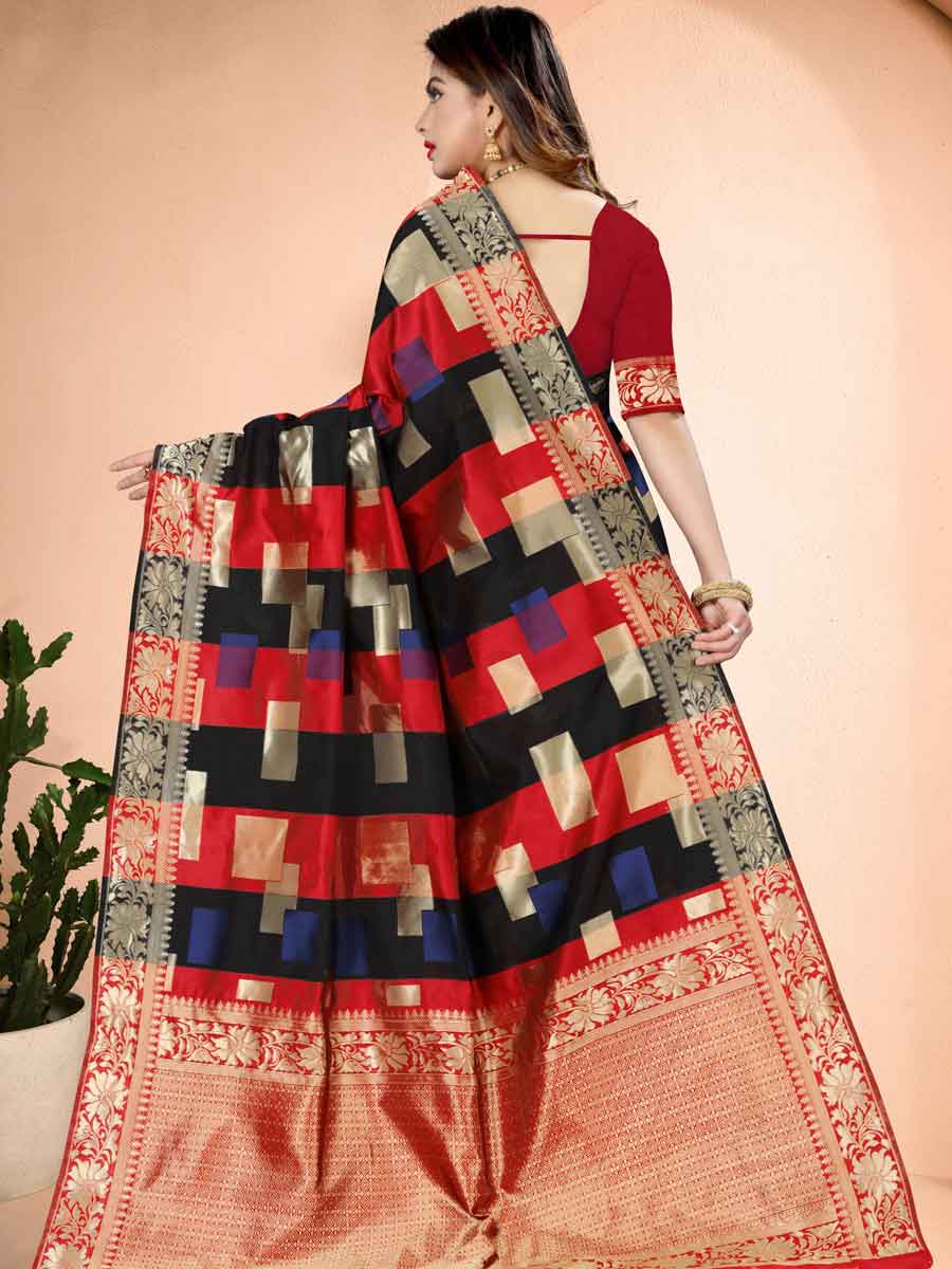 Venetian Red Banarasi Art Silk Handwoven Festival Saree