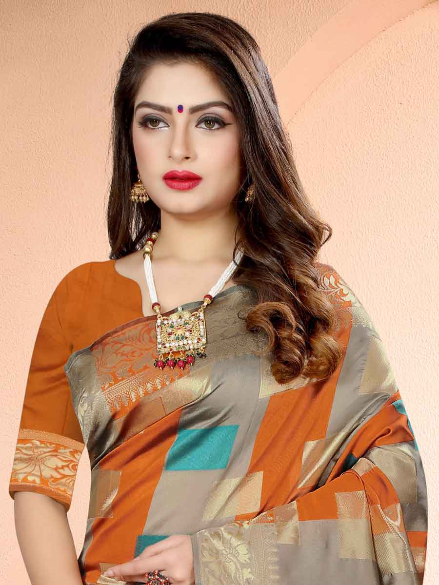 Pumpkin Orange Banarasi Art Silk Handwoven Festival Saree
