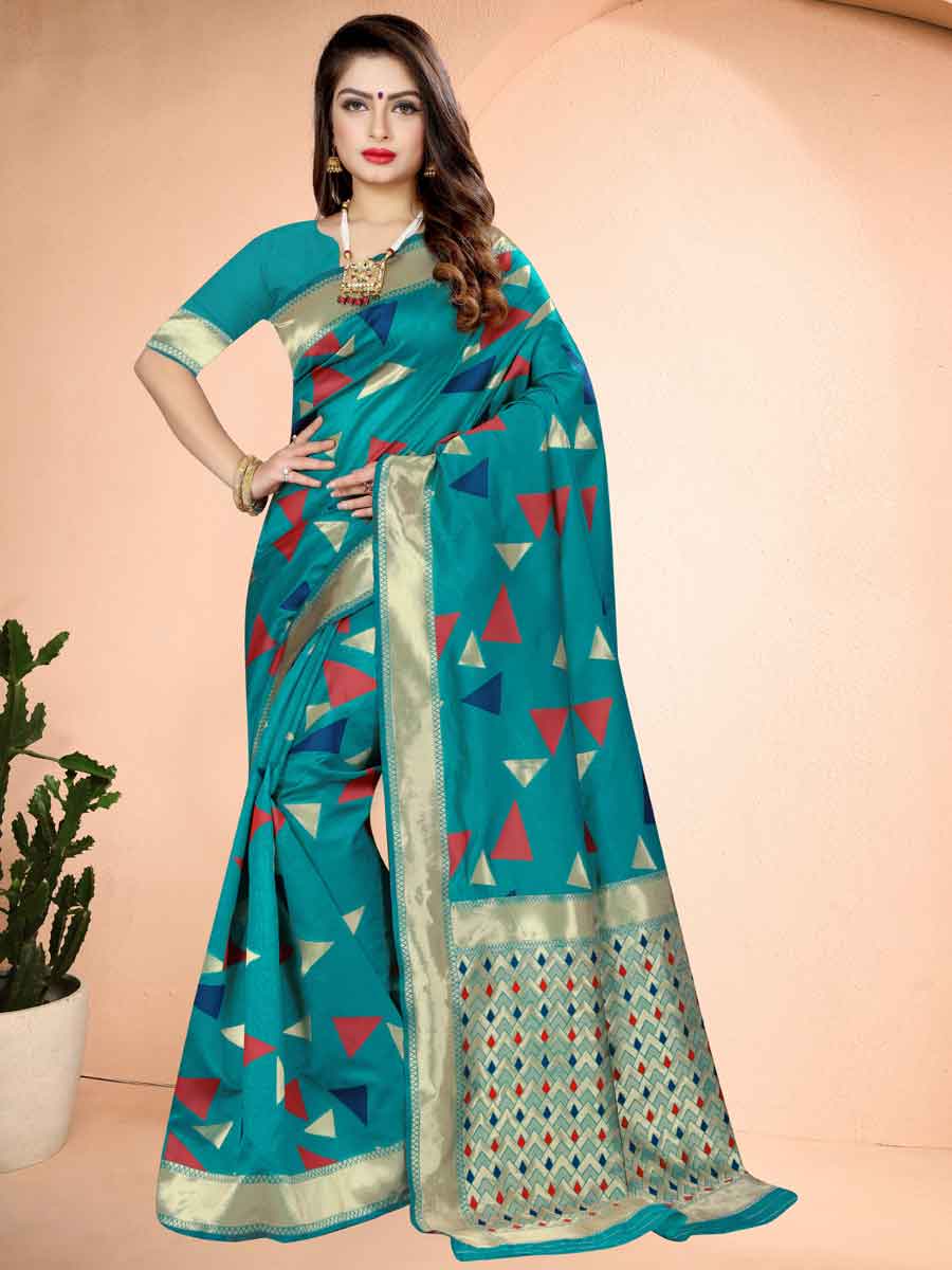 Pine Green Banarasi Art Silk Handwoven Festival Saree