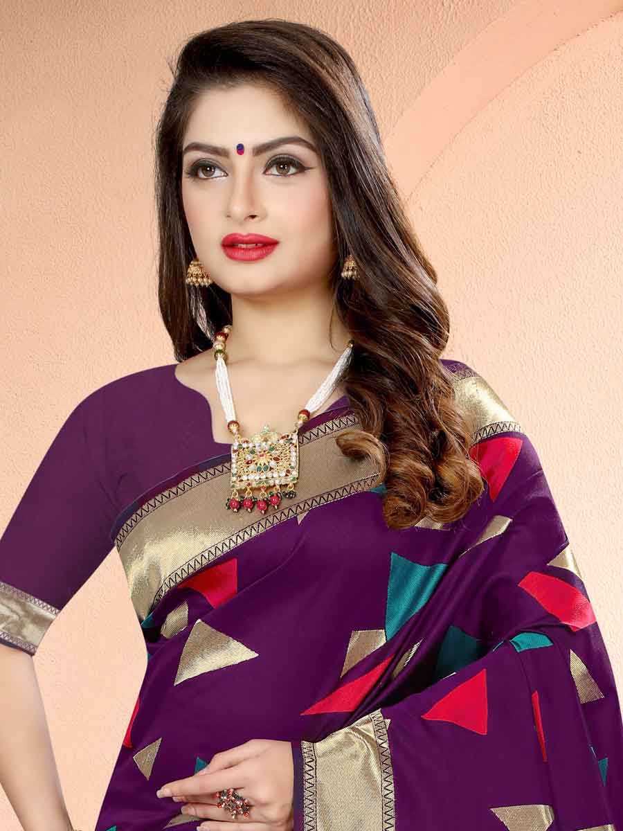 Purple Banarasi Art Silk Handwoven Festival Saree