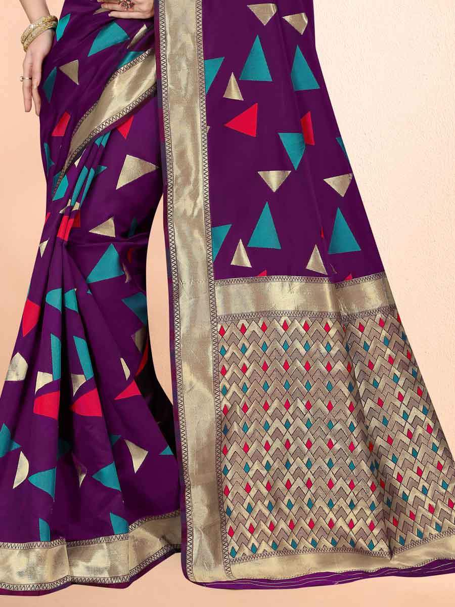 Purple Banarasi Art Silk Handwoven Festival Saree