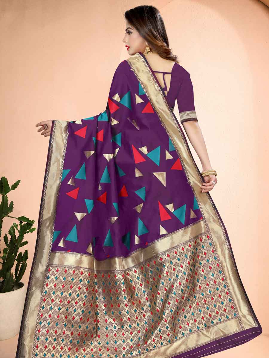 Purple Banarasi Art Silk Handwoven Festival Saree